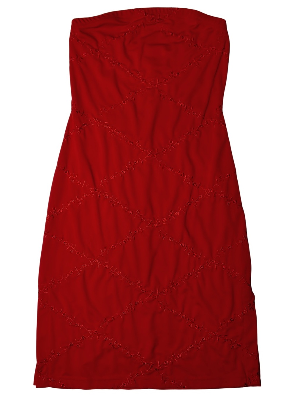 Vintage Deadstock NWT Hourglass Strapless Red Embroidered Sheath Dress